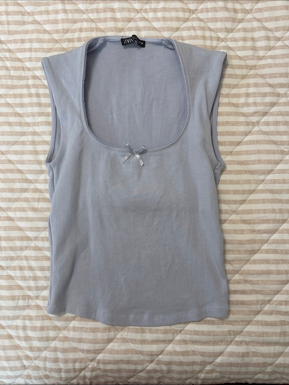 Zara Baby Blue Scoop Neck Tank with Bow Detail